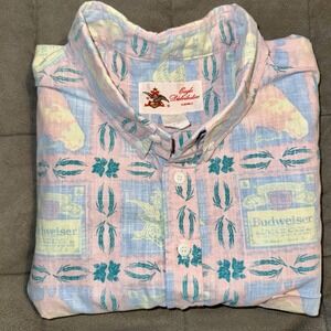 Vintage Men's Budweiser Hawaiian Shirt XL Clydesdales Eagle Distributors Hawaii
